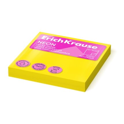 ErichKrause Blocco da 100 post-it 75x75 mm - Rimovibili - Colore giallo neon