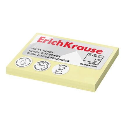 ErichKrause Blocco da 100 foglietti adesivi 50x75 mm - Rimovibili - Colore giallo chiaro