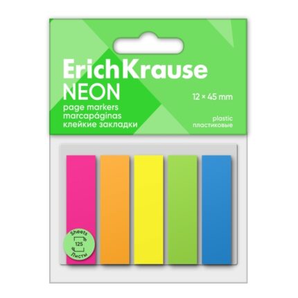 ErichKrause Confezione da 5 blocchi da 25 segnalibri in plastica 12x45 mm - Colori giallo