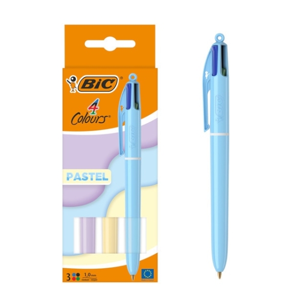 Bic 4 Colours Pastel Confezione da 3 penne a sfera a scatto - Punta media da 1