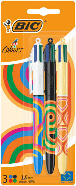 Bic 4 Colours Decors Confezione da 3 penne a sfera a scatto - Punta media da 1