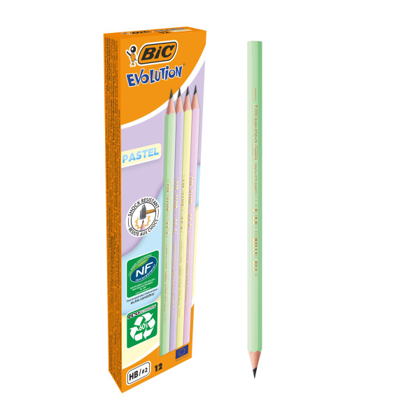 Bic Evolution Pastel Matita di grafite esagonale - Mina HB ultraresistente - Senza legno - Non si scheggia - Colori pastello