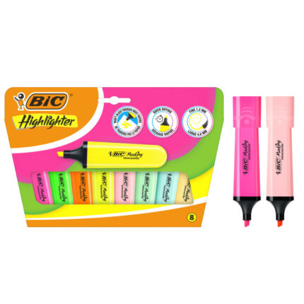 Bic Marking Highlighter Flat Confezione da 8 evidenziatori fluorescenti - Punta smussata - Tratto tra 1
