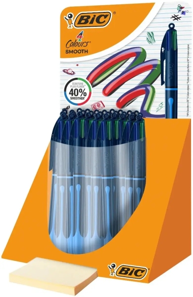Bic 4 Colours Smooth Drop Espositore da 30 penne a sfera retrattili - Punta media da 1