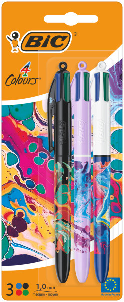 Bic 4 Colours Decors Hydro Confezione da 3 penne a sfera retrattili - Punta media da 1