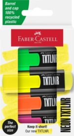 Faber-Castell TXTLNR Confezione da 4 pennarelli fluorescenti - Punta smussata - Tratto da 1