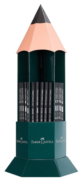 Faber-Castell Castell 1111 Espositore con 120 matite di grafite - Durezze assortite - Mina resistente alla rottura - Corpo con finitura nera