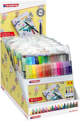 Edding 1200 Espositore con 10 confezioni da 30 pennarelli - Punta tonda - Inchiostro a base d'acqua - Colori classici