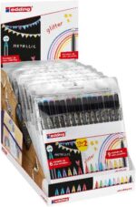 Edding 1200 Espositore con 15 confezioni da 15 pennarelli - Punta tonda - Inchiostro a base d'acqua - Colori metallici e glitter assortiti