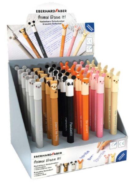 Eberhard Faber Animal Erase It! Espositore con 36 penne cancellabili a inchiostro gel blu - Tratto 0