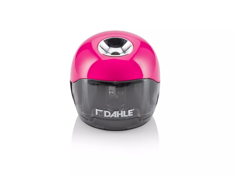 Tappacarte elettrico Dahle 250 - Per matite da Ø 8 mm - Ampio contenitore trasparente - Alimentazione a batterie AA - Colore rosa