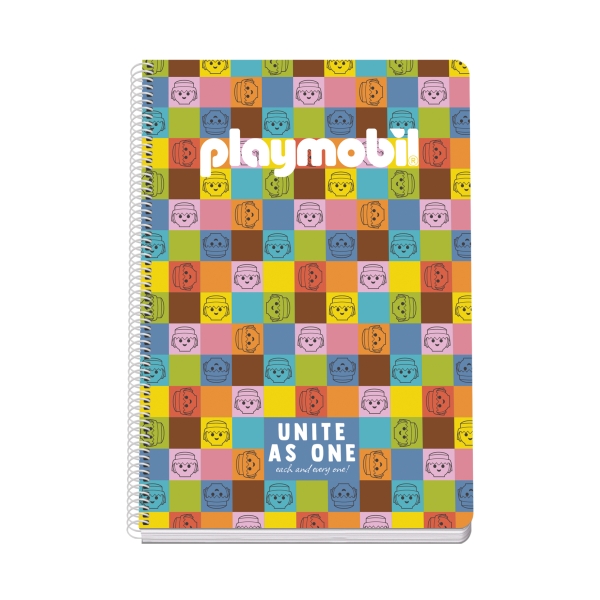 Dohe Playmobil Unite As One Quaderno a spirale formato Folio 80 fogli a quadretti da 4 mm con margine - Copertina rigida stampata a colori e plastificata lucida - Risguardi stampati