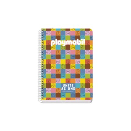 Dohe Playmobil Unite As One Quaderno a spirale A5 80 fogli a quadretti da 4 mm con margine - Copertina rigida stampata a colori - Risguardi stampati