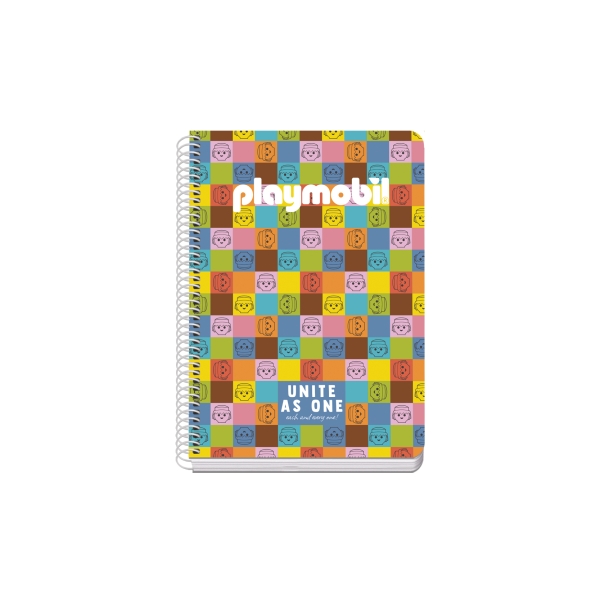 Dohe Playmobil Unite As One Quaderno a spirale A5 80 fogli a quadretti da 4 mm con margine - Copertina rigida stampata a colori - Risguardi stampati