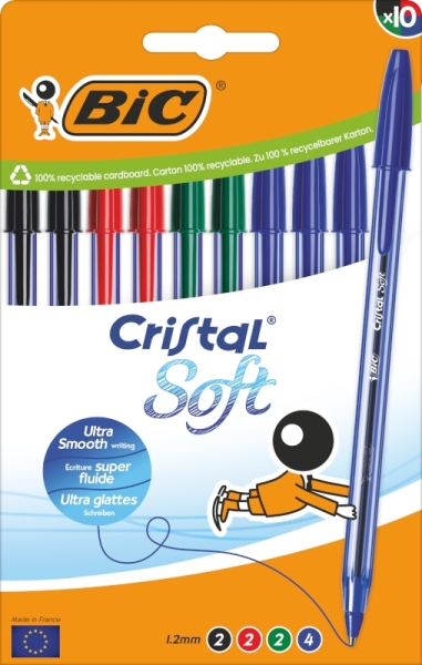 Bic Cristal Soft Confezione da 10 penne a sfera - Punta media da 1