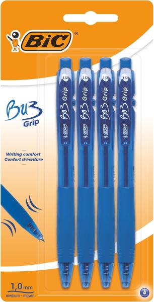 Bic Bu3 Confezione da 4 penne a sfera retrattili - Punta media da 1 mm - Tratto 0