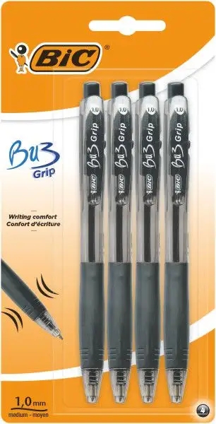 Bic Bu3 Confezione da 4 penne a scatto - Punta media da 1 mm - Tratto 0