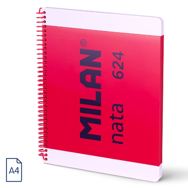 Milan Nata 624 Quaderno a spirale formato A4 a quadretti 5x5 mm - 80 fogli da 95 g/m² - Microperforato