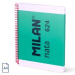 Milan Nata 624 Quaderno a spirale formato A4 a quadretti 5x5 mm - 80 fogli da 95 g/m² - Microperforato