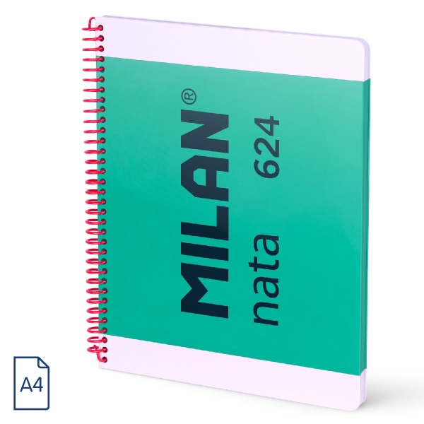 Milan Nata 624 Quaderno a spirale formato A4 a quadretti 5x5 mm - 80 fogli da 95 g/m² - Microperforato