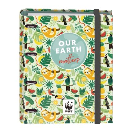 Dohe WWF Tropic Raccoglitore a 4 anelli misti da 35 mm con ricambio da 100 fogli - Formato Folio - Chiusura con elastico - Include 4 divisori e busta in polipropilene