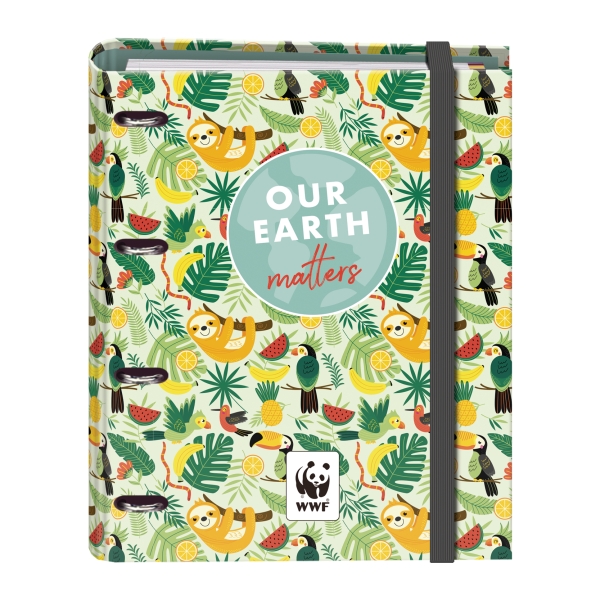 Dohe WWF Tropic Raccoglitore a 4 anelli misti da 35 mm con ricambio da 100 fogli - Formato Folio - Chiusura con elastico - Include 4 divisori e busta in polipropilene