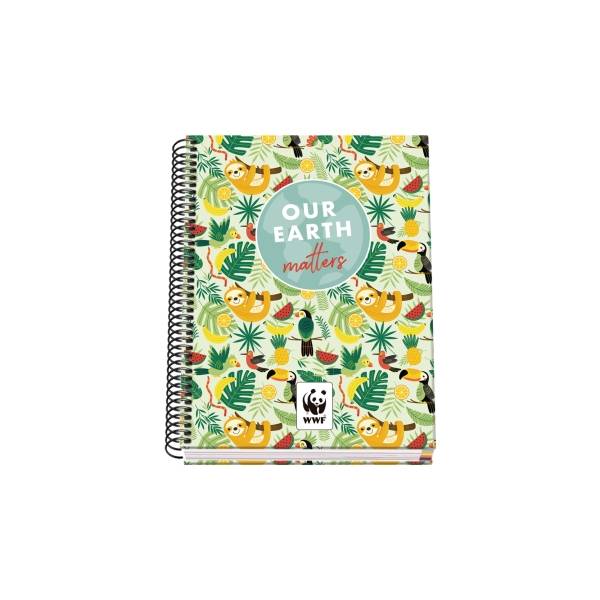 Dohe WWF Tropic Quaderno a spirale A5 100 fogli Griglia 5 mm - Copertina rigida stampata a colori e plastificata lucida - Bande colorate