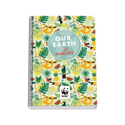 Dohe WWF Tropic Quaderno a spirale formato Folio 80 fogli a quadretti da 4 mm con margine - Copertina rigida stampata a colori e plastificata lucida - Risguardi stampati