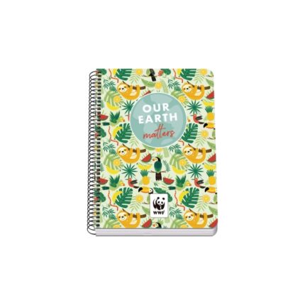Dohe WWF Tropic Quaderno a spirale A5 80 fogli a quadretti da 4 mm con margine - Copertina rigida stampata a colori e plastificata lucida - Risguardi stampati