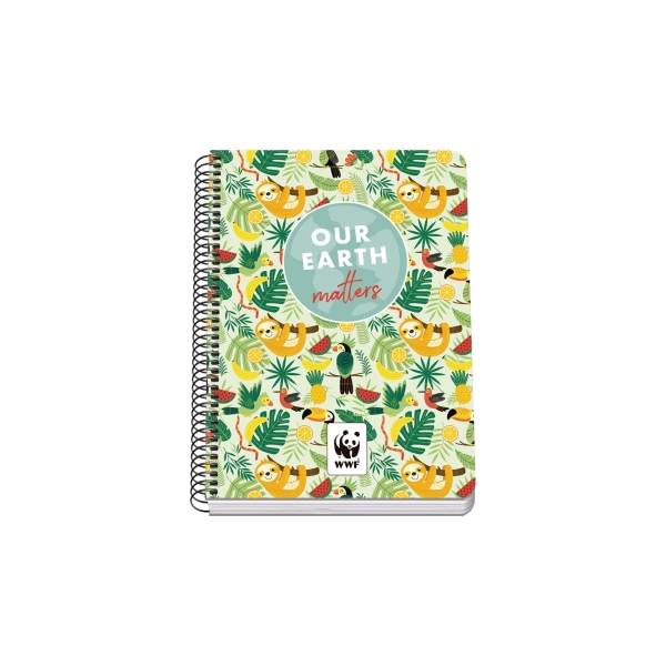 Dohe WWF Tropic Quaderno a spirale A5 80 fogli a quadretti da 4 mm con margine - Copertina rigida stampata a colori e plastificata lucida - Risguardi stampati