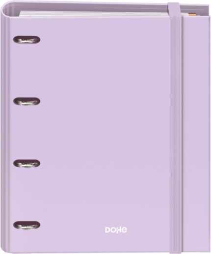 Dohe Serenity Raccoglitore a 4 anelli misti da 35 mm Ricarica 100 fogli a quadretti da 5 mm - Formato A4 - Chiusura con elastico - Include 4 divisori e busta in polipropilene - Colore viola