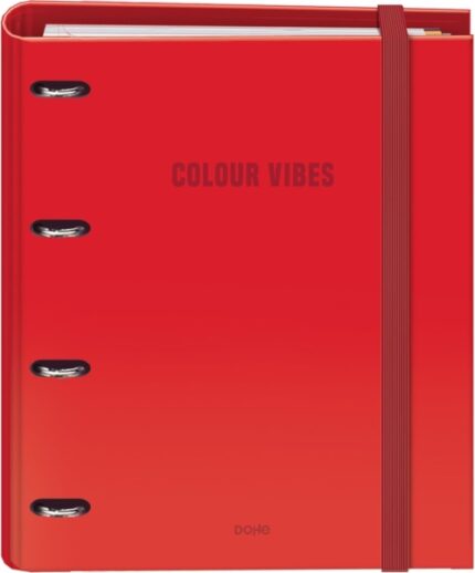 Dohe Colour Vibes Raccoglitore a 4 anelli misti da 35 mm Ricarica 100 fogli a quadretti da 5 mm - Formato A4 - Chiusura con elastico - Include 4 divisori e busta in polipropilene - Colore rosso