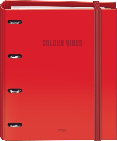 Dohe Colour Vibes Raccoglitore a 4 anelli misti da 35 mm Ricarica 100 fogli a quadretti da 5 mm - Formato A4 - Chiusura con elastico - Include 4 divisori e busta in polipropilene - Colore rosso
