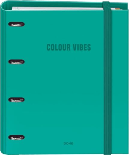 Dohe Colour Vibes Raccoglitore a 4 anelli misti da 35 mm Ricarica 100 fogli a quadretti da 5 mm - Formato A4 - Chiusura con elastico - Include 4 divisori e busta in polipropilene - Colore verde