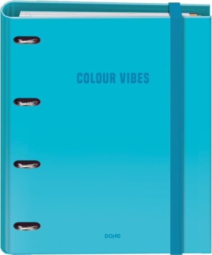 Dohe Colour Vibes Raccoglitore a 4 anelli misti da 35 mm Ricarica 100 fogli a quadretti da 5 mm - Formato A4 - Chiusura con elastico - Include 4 divisori e busta in polipropilene - Colore blu ciano