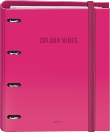 Dohe Colour Vibes Raccoglitore a 4 anelli misti da 35 mm Ricarica 100 fogli a quadretti da 5 mm - Formato A4 - Chiusura con elastico - Include 4 divisori e busta in polipropilene - Colore rosa