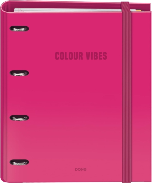 Dohe Colour Vibes Raccoglitore a 4 anelli misti da 35 mm Ricarica 100 fogli a quadretti da 5 mm - Formato A4 - Chiusura con elastico - Include 4 divisori e busta in polipropilene - Colore rosa