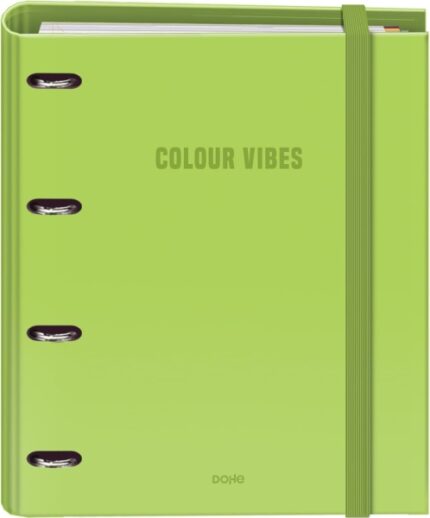 Dohe Colour Vibes Raccoglitore a 4 anelli misti da 35 mm Ricarica 100 fogli a quadretti da 5 mm - Formato A4 - Chiusura con elastico - Include 4 divisori e busta in polipropilene - Colore verde lime