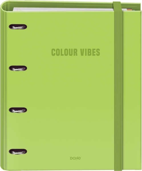 Dohe Colour Vibes Raccoglitore a 4 anelli misti da 35 mm Ricarica 100 fogli a quadretti da 5 mm - Formato A4 - Chiusura con elastico - Include 4 divisori e busta in polipropilene - Colore verde lime