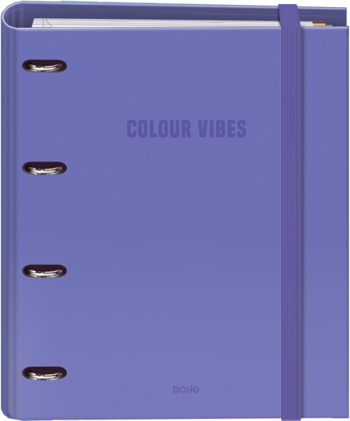 Dohe Colour Vibes Raccoglitore a 4 anelli misti da 35 mm Ricarica 100 fogli a quadretti da 5 mm - Formato A4 - Chiusura con elastico - Include 4 divisori e busta in polipropilene - Colore viola