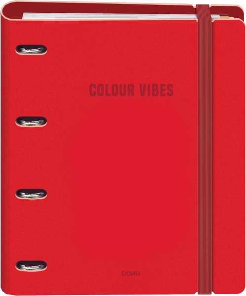 Dohe Colour Vibes Polyfoam Raccoglitore a 4 anelli misti da 35 mm A4 Ricarica 100 fogli a quadretti da 5 mm - Copertina in Polyfoam da 2 mm - Chiusura con elastico - Include 4 divisori e busta in polipropilene - Colore rosso