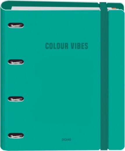 Dohe Colour Vibes Polyfoam Raccoglitore a 4 anelli misti da 35 mm A4 Ricarica 100 fogli a quadretti da 5 mm - Copertina in Polyfoam da 2 mm - Chiusura con elastico - Include 4 divisori e busta in polipropilene - Colore verde