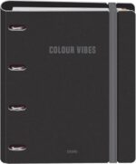 Dohe Colour Vibes Polyfoam Raccoglitore a 4 anelli misti da 35 mm A4 Ricarica 100 fogli a quadretti da 5 mm - Copertina in Polyfoam da 2 mm - Chiusura con elastico - Include 4 divisori e busta in polipropilene - Colore nero
