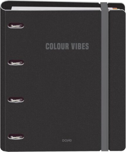 Dohe Colour Vibes Polyfoam Raccoglitore a 4 anelli misti da 35 mm A4 Ricarica 100 fogli a quadretti da 5 mm - Copertina in Polyfoam da 2 mm - Chiusura con elastico - Include 4 divisori e busta in polipropilene - Colore nero