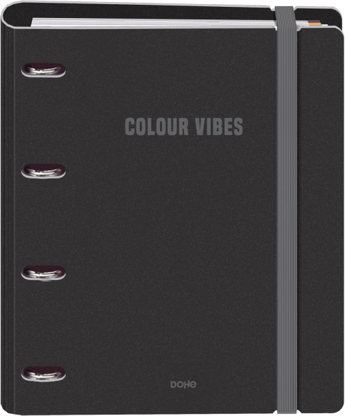 Dohe Colour Vibes Polyfoam Raccoglitore a 4 anelli misti da 35 mm A4 Ricarica 100 fogli a quadretti da 5 mm - Copertina in Polyfoam da 2 mm - Chiusura con elastico - Include 4 divisori e busta in polipropilene - Colore nero