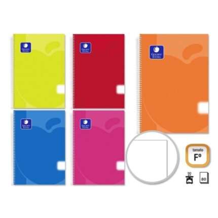 Golden Pack da 5 quaderni a spirale 80 fogli 90 g lisci - Formato Folio - Copertina in polipropilene - Colori assortiti