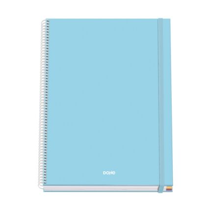 Dohe Serenity Quaderno a spirale A4 100 fogli microperforati a quadretti da 5 mm - Copertina rigida in cartoncino rivestito - Chiusura in gomma - Fasce colorate - Colore blu