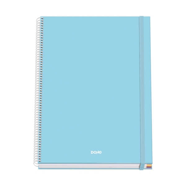 Dohe Serenity Quaderno a spirale A4 100 fogli microperforati a quadretti da 5 mm - Copertina rigida in cartoncino rivestito - Chiusura in gomma - Fasce colorate - Colore blu