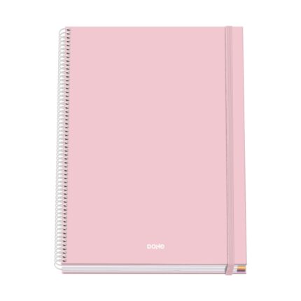 Dohe Serenity Quaderno a spirale A4 100 fogli microperforati con griglia da 5 mm - Copertina rigida in cartoncino rivestito - Chiusura in gomma - Bande colorate - Colore rosa