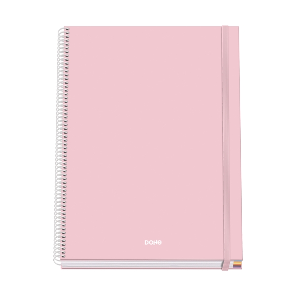 Dohe Serenity Quaderno a spirale A4 100 fogli microperforati con griglia da 5 mm - Copertina rigida in cartoncino rivestito - Chiusura in gomma - Bande colorate - Colore rosa